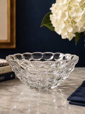 Orrefors Raspberry Crystal Bowl by Anne Nilsson | 7.5” Clear Swedish Crystal
